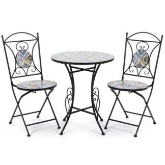 Set Mesa Y 2 Sillas Jardin Piedra/metal Negro +70152 Ø60x72cm+38x38x92cm