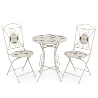 Set Mesa Y 2 Sillas Jardin Piedra/metal Crema +70156 Ø60x72cm+38x38x92cm