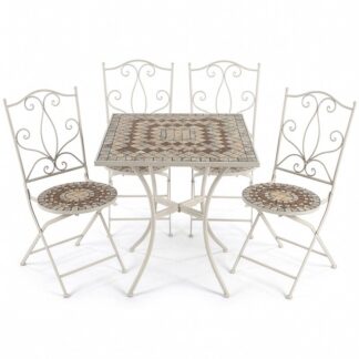 Set Mesa Y 4 Sillas Jardin Piedra/metal Crema +70170 70x70x72cm+38x38x962cm