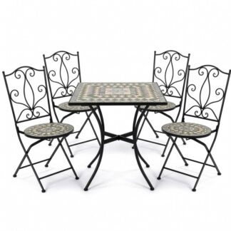 Set Mesa Y 4 Sillas Jardin Piedra/metal Negro +70168 70x70x72cm+38x38x92cm