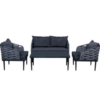 Set Sofá 2 Plazas+2 Sillones+mesa Aluminio/cristal, Polieste Sofá:123x69x72 Silla:69x69x72