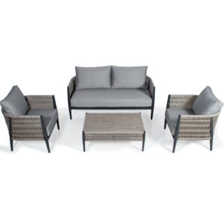 Set Sofá 2p+ 2 Sillones+ Mesa Centro Aluminio/mimbre Sintéti Sofá:165x79x70 Mesa:98x61x40c
