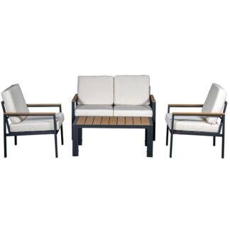 Set Sofá 2p+2 Sillones+mesa Aluminio Antracita Cojines Beige Sofá:116x71x68 Mesa:98x54x39c