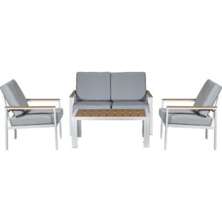 Set Sofá 2p+2 Sillones+mesa Aluminio Blanco Cojines Gris Sofá:116x71x68 Mesa:98x54x39c