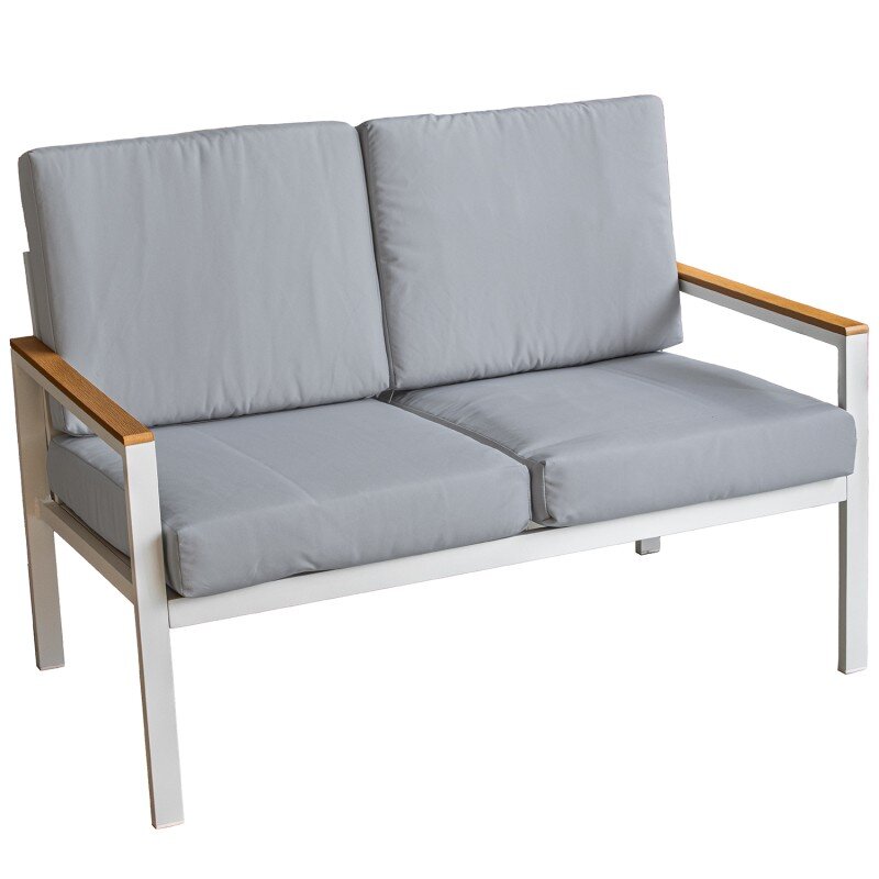 Set Sofá 2p+2 Sillones+mesa Aluminio Blanco Cojines Gris Sofá:116x71x68 Mesa:98x54x39c - Image 4