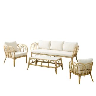 Set Sofá 3-p+2 Sillones+ Mesa Alum./ratán Nat. +74726+91994 212x79x71+70x76x71+95x54x45cm