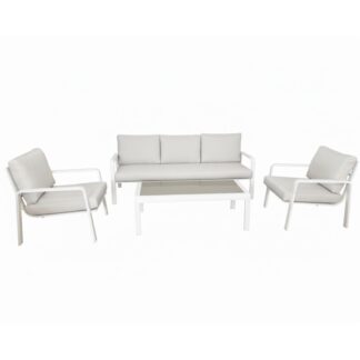 Set Sofa 3 Plazas + 2 Sillones+ Mesa Aluminio Blanco 184x75x72 75x68x72 116x60x39