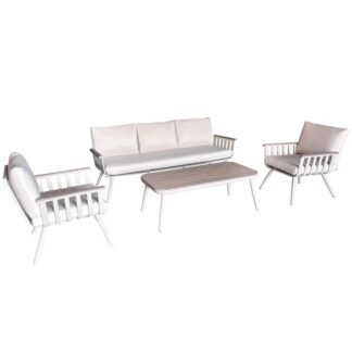 Set Sofa 3 Plazas + 2 Sillones+ Mesa Aluminio Blanco 194x75x73 68x75x73 120x55x42