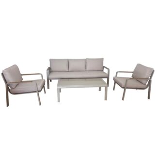 Set Sofa 3 Plazas + 2 Sillones+ Mesa Aluminio Crema 184x75x72 75x68x72 116x60x39