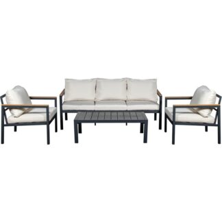 Set Sofá 3p+2 Sillones+mesa Aluminio Antracita Cojines Beige Sofá:173x74x70 Mesa:110x60x35