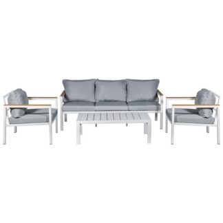 Set Sofá 3p+2 Sillones+mesa Aluminio Blanco Cojines Gris Sofá:173x74x70 Mesa:110x60x35