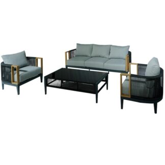 Set Sofa 3p+2 Sillones+mesa Centro Poliester/ Aluminio 74x74x66/198x74x66/128x60x41
