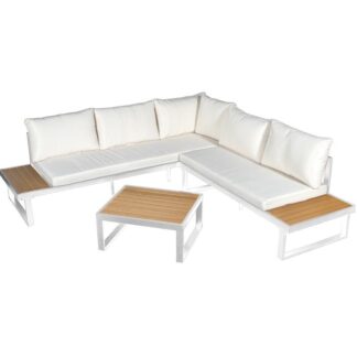 Set Sofá Esquina+mesa Aluminio Blanco/ Listones De Ps Sofá 3-p:227x69x63cm