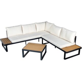 Set Sofá Esquina+mesa Aluminio Negro/ Listones De Ps Sofá 3-p:227x69x63cm