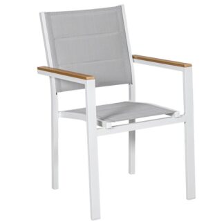 Silla Acolchada Aluminio Blanco Textileno Gris Acabado Mader 50x60x86cm, Apilable