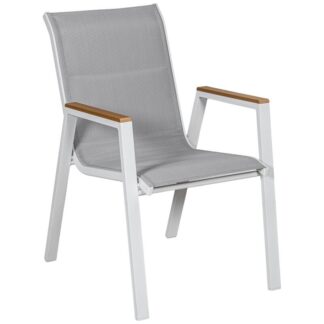 Silla Acolchada Aluminio Blanco Textileno Gris Acabado Mader 55x73x90cm, Apilable