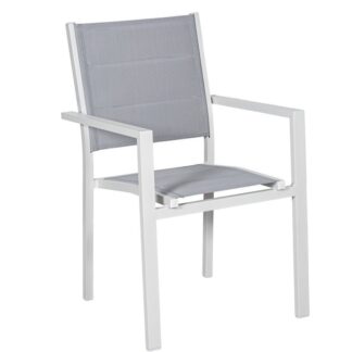 Silla Acolchada Aluminio Blanco Textileno Gris Apilable 50x60x86cm