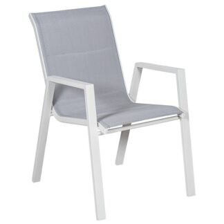 Silla Acolchada Aluminio Blanco Textileno Gris Apilable 55x73x90cm