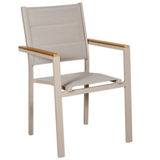 Silla Acolchada Aluminio Textileno Crema Acabado Madera 50x60x86cm, Apilable