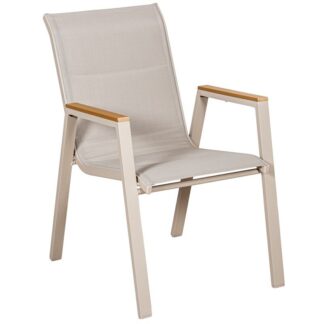 Silla Acolchada Aluminio Textileno Crema Acabado Madera 55x73x90cm, Apilable