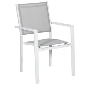 Silla Aluminio Blanco Textileno Gris Apilable 50x60x86cm
