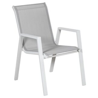 Silla Aluminio Blanco Textileno Gris Apilable 55x73x90cm