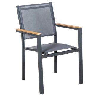 Silla Aluminio Textileno Antracita Acabado Madera Apilable 50x60x86cm