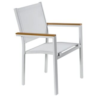 Silla Aluminio/textileno Blanca C/apoyabrazos Madera Plastic 55x60x86cm, Silla Apilable