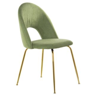 Silla Chenilla Verde+91157,patas Metal Dorado 50x51x86cm, Alt.asiento:47cm