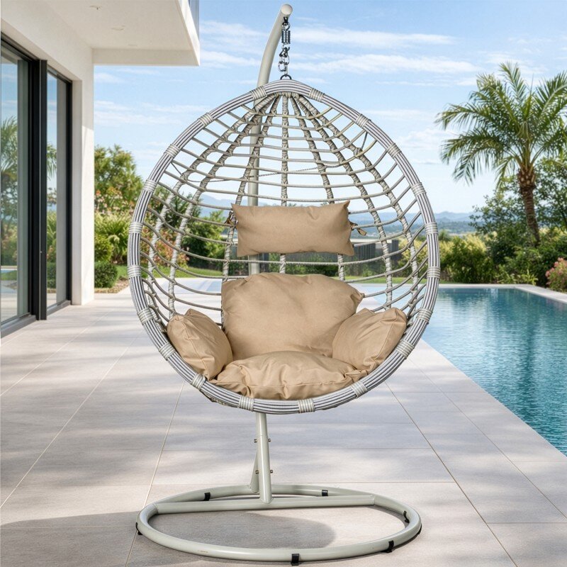 Sillón Colgante Ratán Artif/metal Blanca +91123+91124+91226 117x106x198cm Cest.117x75x118 - Image 2