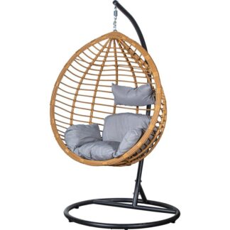 Sillón Colgante Ratán Artif/metal Nat/neg +91121+91122+91225 117x106x198cm Cest.117x75x118