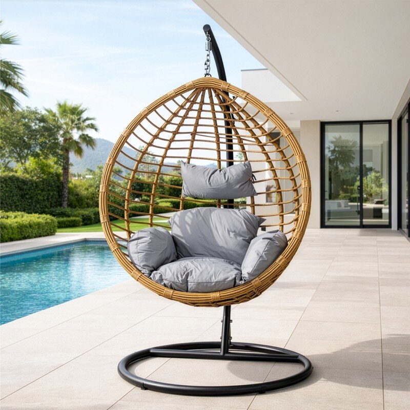 Sillón Colgante Ratán Artif/metal Nat/neg +91121+91122+91225 117x106x198cm Cest.117x75x118 - Image 2