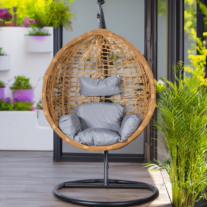 Sillón Colgante Ratán Artif/metal Nat/neg +91121+91122+91225 117x106x198cm Cest.117x75x118 - Image 7