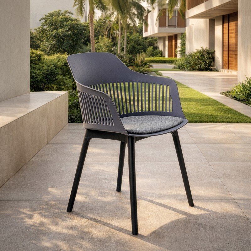 Silla Pp Gris Oscura C/cojín Pu 58x54x83cm Alt. Asiento:48cm - Image 2