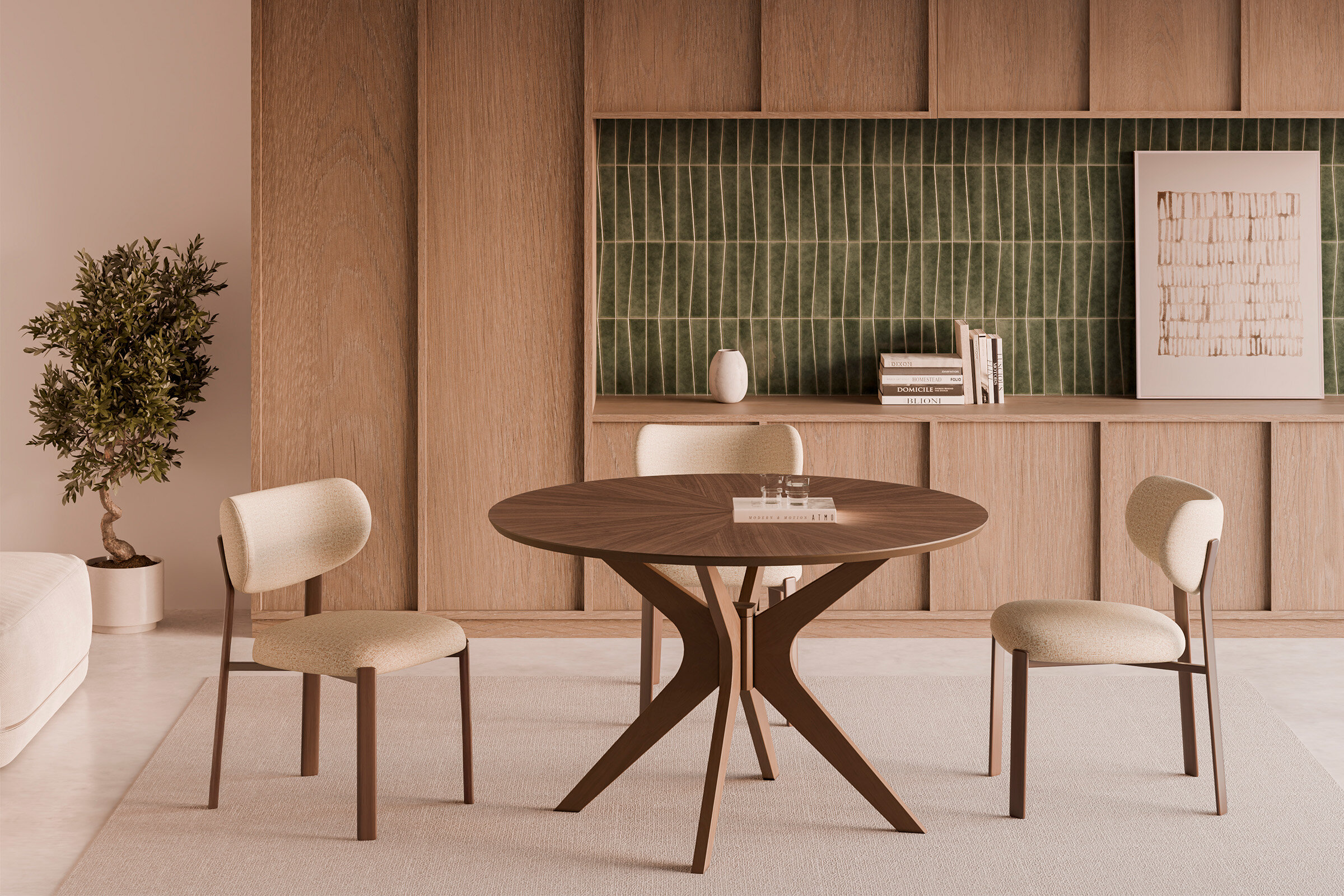 Silla RUMI beige (pata símil nogal)