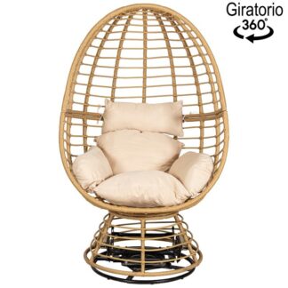 Sillón Metal Mimbre Giratorio 92x70x112cm Base:31cm Altura