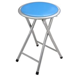 Taburete Plegable Metal Pvc Azul C/cierre De Seguridad Ø30x45cm, Asiento Pvc Acolcha