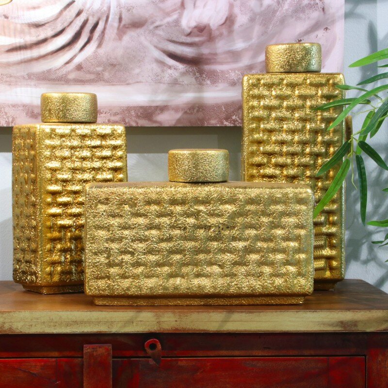 Tibor Cerámica Dorado 32x10x22cm, Tapa: Ø9x5cm - Image 3