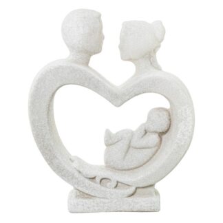 Figura Ceramica Familia Corazon Gris Arena 26x32cm