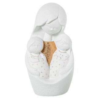 Figura Madre C/bebés Blanco/oro Acabado Arena 16x14x31cm
