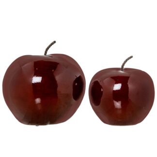 Set 2 Figuras Manzanas Ceramica Burdeos Brillo 20x20+23x23cm