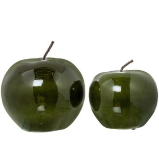 Set 2 Figuras Manzanas Ceramica Verde Brillo 20x20+23x23cm