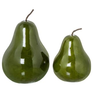 Set 2 Figuras Peras Ceramica Verde Brillo 18x24+23x34cm