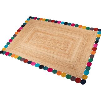 Alfombra Yute 200x300cm Natural Borde Redondeles Multicolor 200x300cm