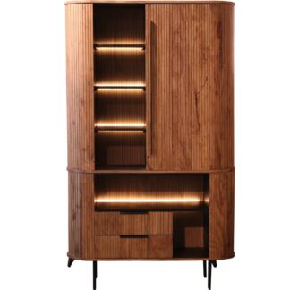 Armario Madera Acacia C/puerta+2 Cajones +91227 C/luz Led 118x40x195cm, Patas Hierro
