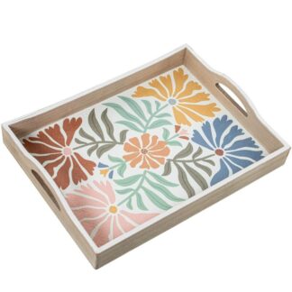 Bandeja Madera Decorada Flores Colores 40x30x7cm