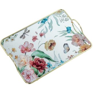 Bandeja Metal/cristal Flores 35x20x5cm