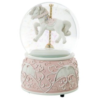 Bola De Nieve C/figura Caballo Tiovivo Resina Rosa Musical Ø10x15,5cm Funciona A Cuerda
