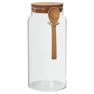 Bote Cristal Borosilicato 1200ml Tapon Corcho+cuchara Madera 10x21,5cm 1200ml