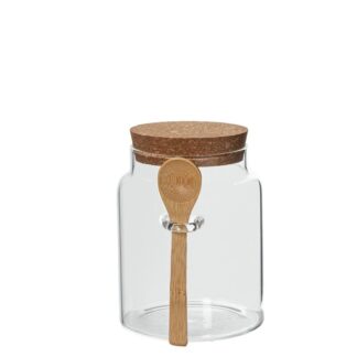 Bote Cristal Borosilicato 700ml Tapon Corcho+cuchara Madera 10x14cm 700ml
